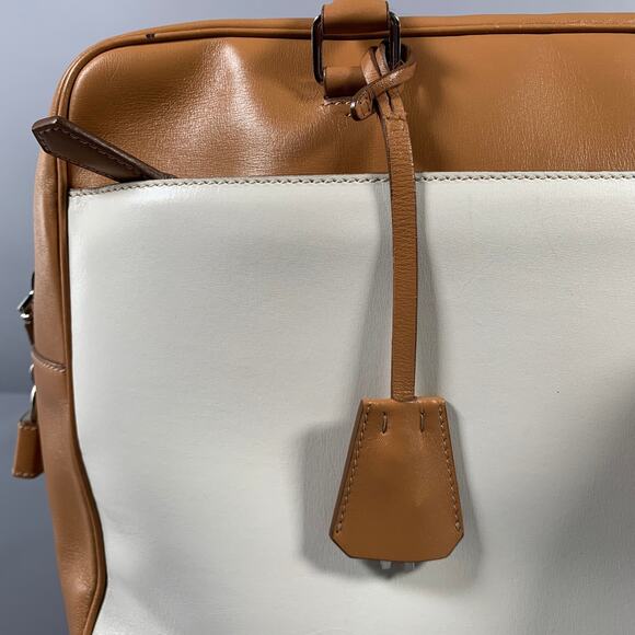 PRADA Tan Cream Color Block Leather Overnight Bags - Picture 9 of 15